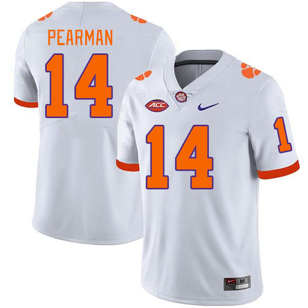 Men's Clemson Tigers Trent Pearman #14 College White NCAA Authentic Football Stitched Jersey 23XQ30IO